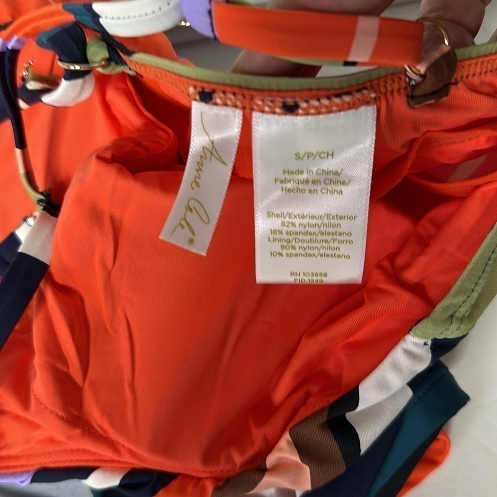 Women Swim Tankini Top ANNE COLE High Neck Ruched Striped Lined Front Wireless S - Picture 4 of 9